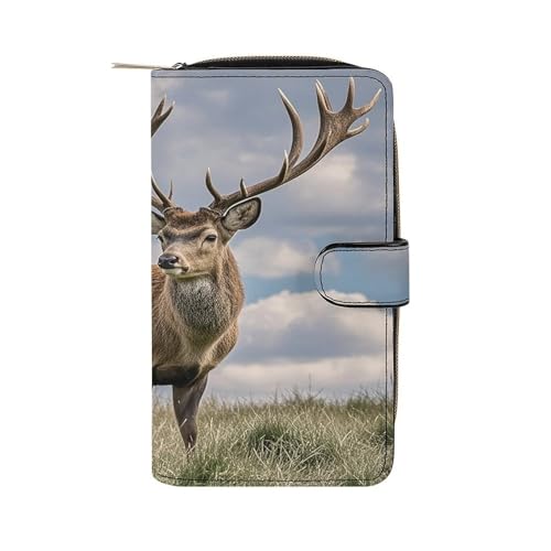 Elk Leather Wallet Long Checkbook Wallets Classic Bifold Ladies Clutch with ID Window