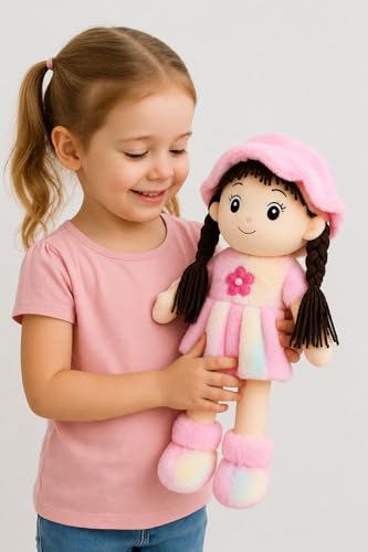 Image of Soft Plush Doll for Kids | Cute Rag Doll with Braided Hair & Cap | Washable Stuffed Toy for Girls & Boys | Birthday Gift for Kids (Multicolor) (Multicolor Fur Doll 42 cm)