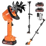 24V Cordless Mini Tiller Cultivator - Lightweight 1.5kg Rototiller, 4" Working Width, 235RPM with 4 Rows Tines for Effortless Gardening - Includes 2x1.5Ah Batteries & Charger