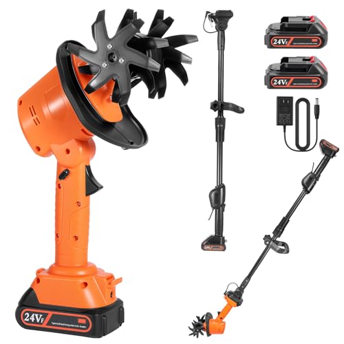 24V Cordless Mini Tiller Cultivator - Lightweight 1.5kg Rototiller, 4' Working Width, 235RPM with...