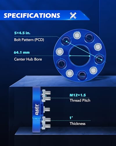 Image of Orion Motor Tech Hub Centric 5x114.3 Wheel Spacers, 1 inch Blue Wheel Spacers with M12x1.5 Studs Compatible with Honda Accord Honda Civic Honda CRV Acura RSX Acura TL, 64.1mm Bore Wheel Spacer Kit, 4pcs