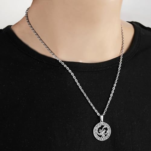 Zodiac Sign Pendant Necklaces for Women Men Stainless Steels Leo Constellation Horoscope Medallion Retro Celestial Astrology Jewelry4