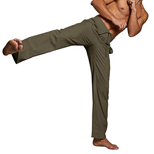 Image of PASLTER Mens Cotton Linen Pants Casual Summer Beach Pants Dress Trousers | Loose Fit, Elastic Drawstring Waist, Lightweight, Straight-Legs, Slacks, Yoga, Work, Vacation, Quick Dry