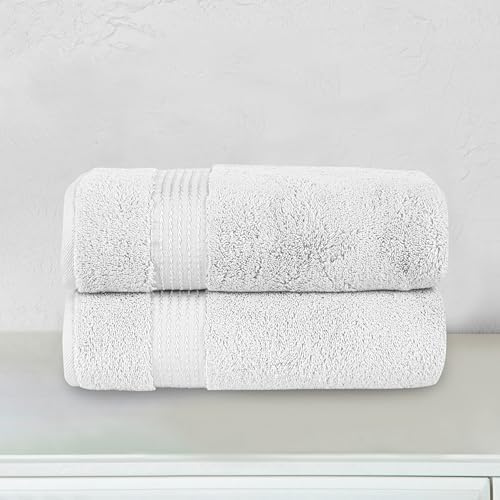 Elegant Comfort Premium Turkish Cotton 2 Pack Bath Towel Set - 27 x 54 inch, Luxurious Hotel Spa Quality 100% Turkish Cotton 2PC Bath Towel Set - Highly Absorbent - Soft Bathroom Towels, White - Thumbnail 2
