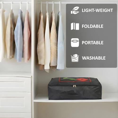 Image of Kuber Industries 2 Pcs Parachute Saree Cover for Storage with Zip Closure | Wardrobe Organizer for Storage | Saree Organiser for Wardrobe | Embroidery Design - Black