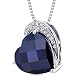 Tilted Heart Shape 4.50 carats Sterling Silver Rhodium Finish Created Blue Sapphire Pendant