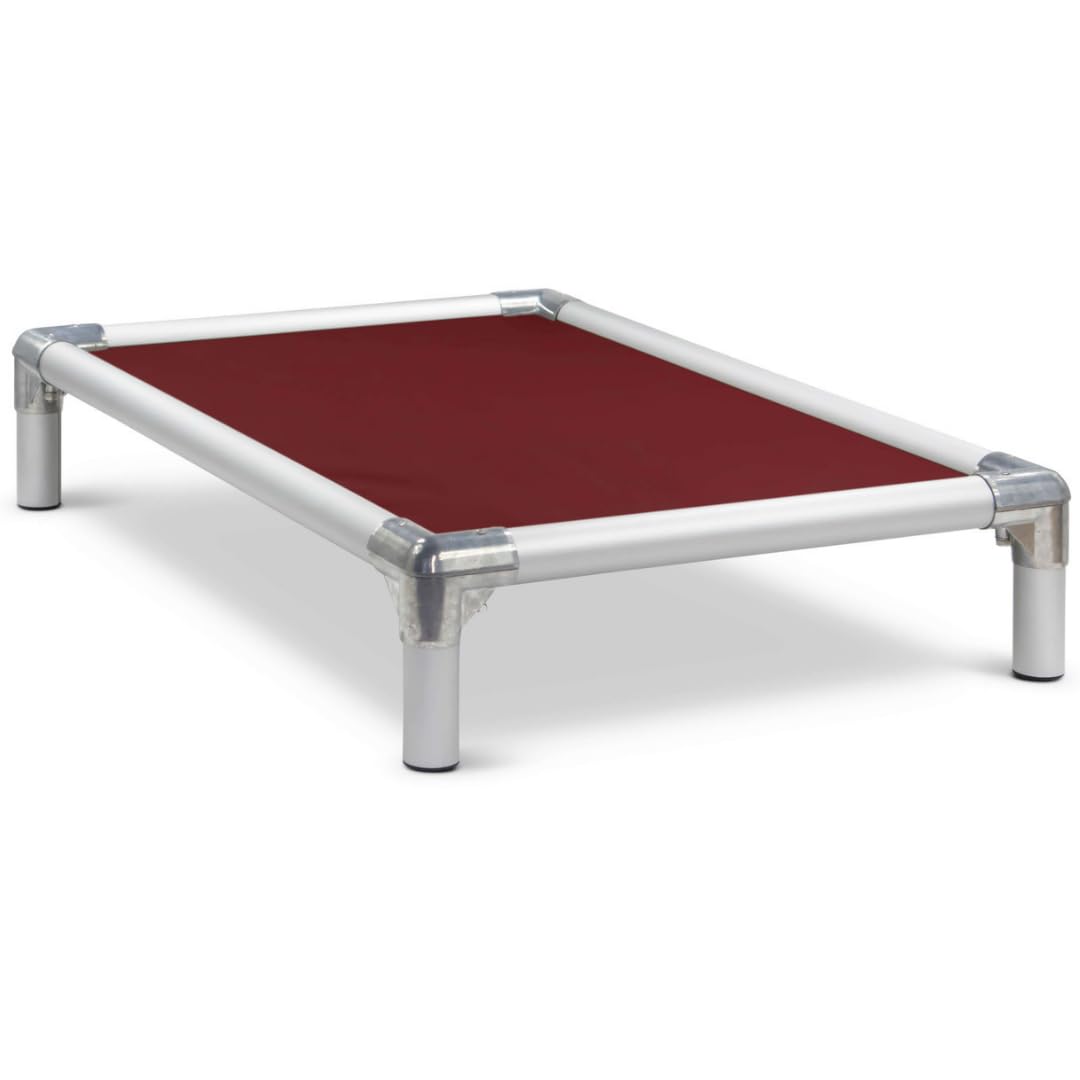 Kuranda Chewproof Elevated Dog Bed - Silver Aluminum - 30" x 20" - Heavy Duty Vinyl - Burgundy