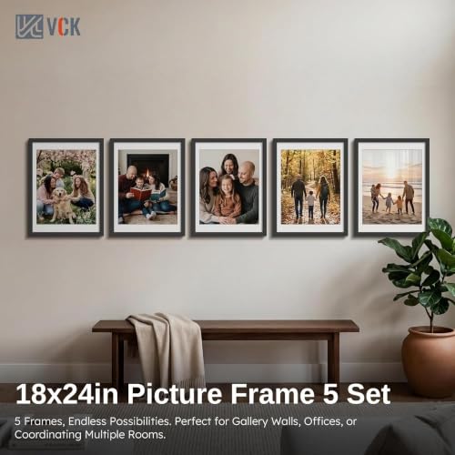 Image of VCK 18x24 Poster Frame 5 Pack, Black Wood, 16x20 Mat, for Gallery Wall