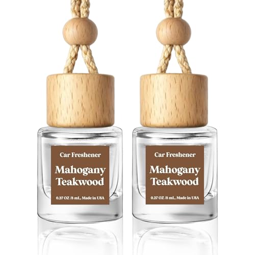 Image of HoogaLife Car Air Freshener Diffuser 2 Pack Hanging Mahogany Teakwood Car Air Freshener for Women 45+ Days Long Lasting Fragrance Made in USA