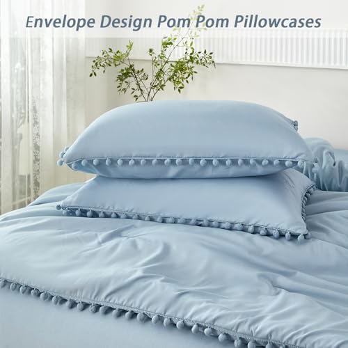 Couette et housses de couettes à pompons PERFEMET bleu - 8