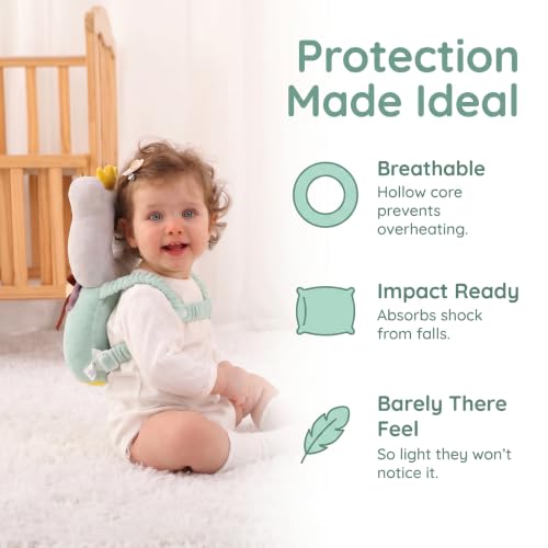 Image of Baby Head Protector Backpack - Soft & Lightweight Fall Cushion Backpack for Toddlers Walking and Crawling (Green Frog)