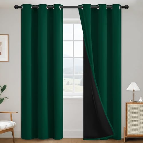 Image of SimpleHome Dark Green 100% Blackout Curtains Room Darkening Living Room 84