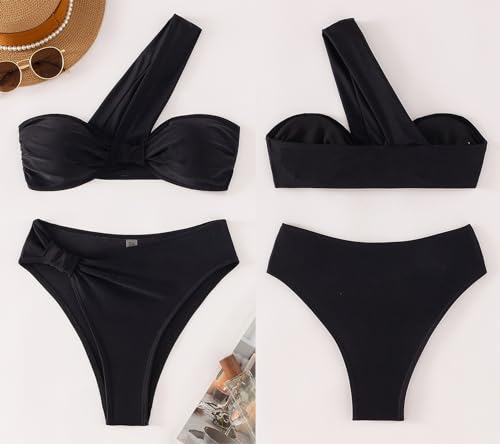 Leoparts Women'S One Shoulder Bikini Sets High Cut Ruched Bandeau Two Piece Swimsuit High Waisted Bathing Suit thumb #5