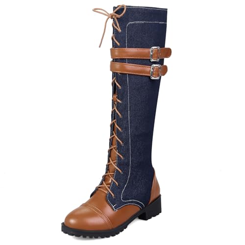 Bottes de combat knee high femme bout rond équitation outdoor