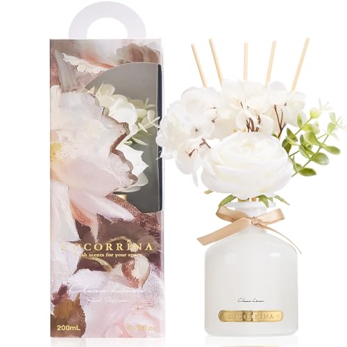COCORRÍNA Reed Diffuser Set, 6.7oz Flower Reed Diffuser with Sticks, Clean Linen Essential Oil,...