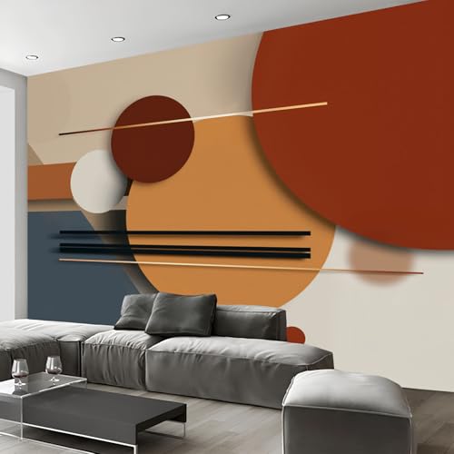 Papier peint panoramique géométrique pour transformer un mur blanc en décor moderne terre cuite - 5