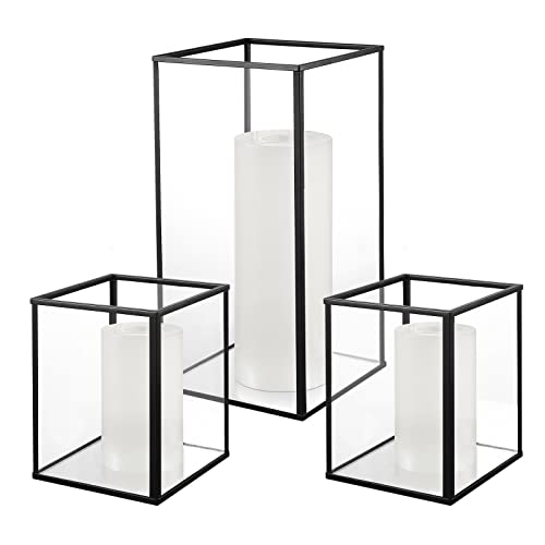 yshengood Glass Hurricane Candle Holder Set of 3 PCS, Black Frame and Glass Hurricane Candleholders, White,black - Image 2