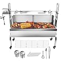 Stainless Steel Rotisserie Grill Roaster with Back Cover Guard, 25W Motor Small Pig Lamb Rotisserie Roaster, Charcoal Rotisserie Grill for Camping Outdoor BBQ Silver