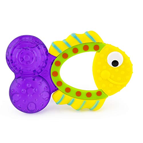 Sassy Teething Tail Fish Teether | Water-Filled Teether Soothes and Massages Teething Gums | for Ages 3 Months and Up, 1 x 3.9 x 8 Inch (80163)