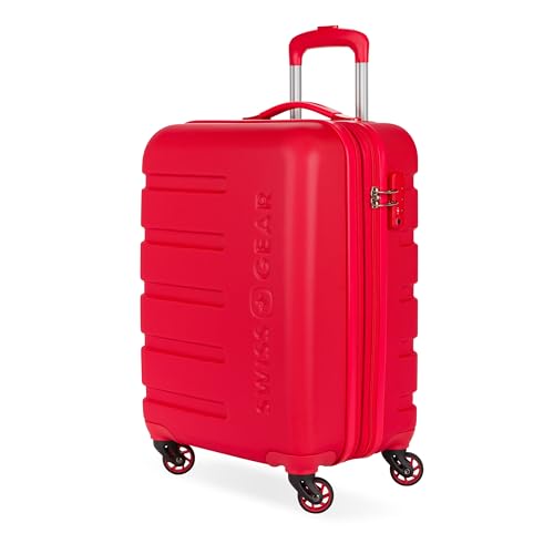 Image of SWISSGEAR Signature Hardside Expandable Carry-On Spinner Luggage, ABS Construction, TSA-Friendly Lock, and Built-In Cupholder, White, 19-Inch, Red, Carry-On 19-Inch, Signature Hardside Expandable