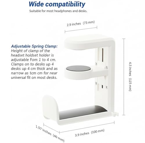 Image of OIVO INDIA 360 Rotating Headset Hanger Holder, Adjustable Gaming Headphone Stand Hook Under Desk Mount Clamp with Cable Organizer Clip Compatible with PlayStation, Xbox, PC, Nintendo Switch (White)