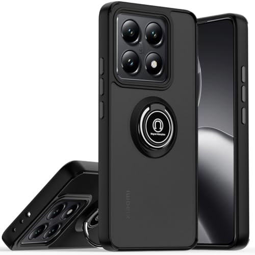 QUIETIP Case Compatible with Xiaomi 14T 5G with Screen Protector,TPU + Hard PC Magnetic Ring Car Mount Stand Cover,Black