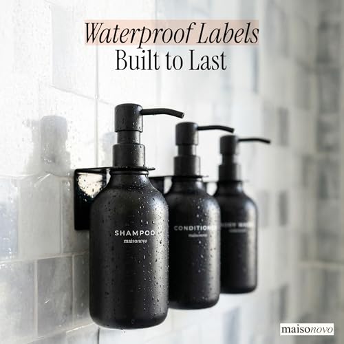 Image of Shampoo and Conditioner Dispenser Wall Mounted Set of 3 Black | 500 ml Shower Gel Dispenser Set of 3. Refillable Shampoo and Conditioner Bottles. Drill Free Secure Design. Black