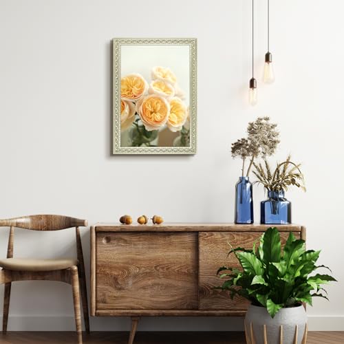 Image of Golden State Art, 13X19 Ornate Finish Photo Frame with White Mat for 11X17 Picture & Real Glass, Color: Silver Beige