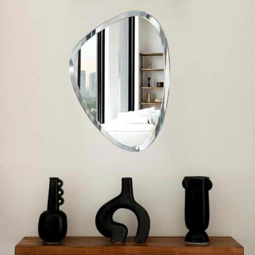 Image of Creative Arts n Frames 12x18 inch 5mm Thick Beveled Smooth Edges Frameless Wall Mount HD Mirror Home Office Hotel Decor for Living Restroom Bedroom Bathroom (Irregular Shape 12x18 inch HD Mirror.)