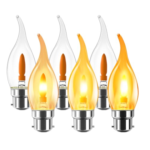 LVWIT Bombilla LED con Llama, Bombilla Retro con Llama Parpadeante B22, Luz Cálida de 1800K, Bombilla con Filamento Naranja de 35 Lúmenes, Ideal para Decoración Diaria, Navidad y Fiestas (6U, 2Modos)