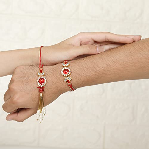 Image of Rakhi Gift for Brother and Bhabhi-Rakhi for Bhai and lumba for bhabhi on Rakshabandhan 2 Coffee Mug, Roli, Chawal & Greeting Card Combo