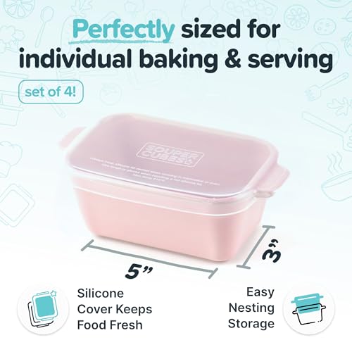 Image of Souper Cubes Ceramic Baking Dishes 2.0-5 inch x 3 inch Small Casserole Dishes for Oven with Silicone Lids, Oven, Microwave and Air Fryer Safe,USA Made, Set of 4 - Cotton Candy