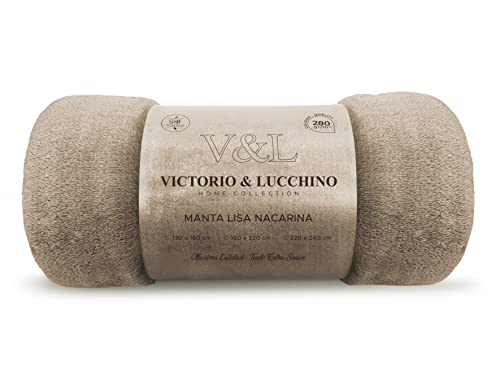 Victorio & Lucchino Manta Franela para Sofá o para Cama, Microfibra Extra Suave (VL-80515 Lisa Camel, 220x240 cm)