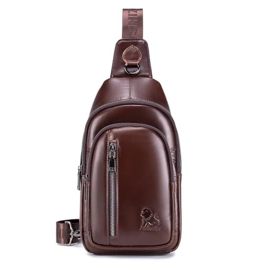 pundarika Bolsa tiracolo masculina de couro legítimo, bolsa tiracolo para o peito, bolsa de ombro casual para homem, mochila tipo estilingue, Marrom