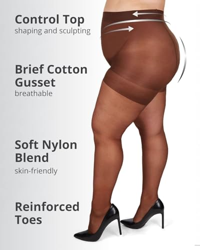 Image of MeMoi Energizing Plus Size Curvy Control Top Pantyhose for Women, Semi Opaque Pantyhose, Lightweight Womens Stockings