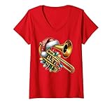 Photo Gallery donna trombone instrument trombonist cappello di natale maglietta con collo a v Photo Gallery donna trombone instrument trombonist cappello di natale maglietta con collo a v