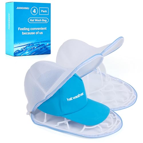Hat Washer Cage Hats Cleaner, 4Pcs (2 Cages + 2 Bags) Hat Washer for Washing Machine,Suitable for...
