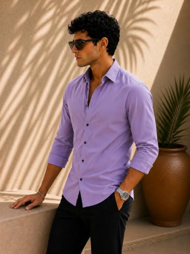 Image of Zilcon Men's Solid Coffee Brown Casual Cotton Blend Shirt