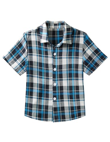 Arshiner Jungen Hemden Kariertes Kinder Sommer Kurzarm Shirt Baumwolle Freizeit Kurzarmhemd für Jungen 9-10 Jahre