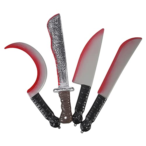 Vaguelly 4pièces Lot de Faux Couteaux Plastique pour Halloween Accessoires Décoratifs De Cosplay Sanguinolents Jouets De Farce Effrayants