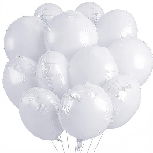 Image of 25Pcs White Round Shaped Helium Foil Mylar Balloons 18 Inch for Birthday Wedding Anniversary Engagement Party Decorations Supplies