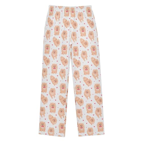 Pomeranian Dog Love Boys Long Pants Soft Trousers Elastic Waist Kids Lounge Bottoms with Pockets S-XL