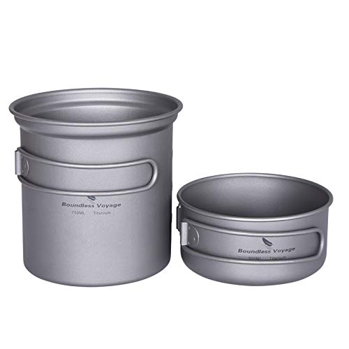 Boundless Voyage チタンクッカーセット 2点セット ソロキャンプ チタン製ポット超軽量 アウトドアキャンプ...