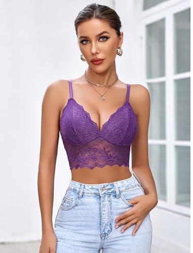 Image of Avidlove Lace Bralettes for Women V Neck Spaghetti Strap Bra Unpadded Tops Sexy Cami Crop Top Going Out Lingerie