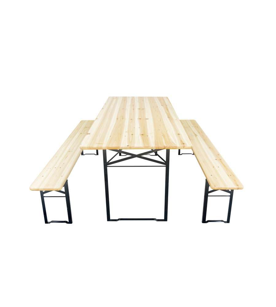 Set Birreria Richiudibile in Legno 200x80cm - Tavolo e 2 Panche
