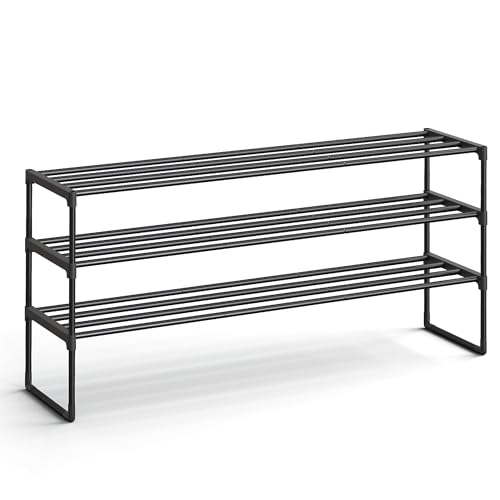 SONGMICS 3-Tier Metal Shoe Rack Stackable Black