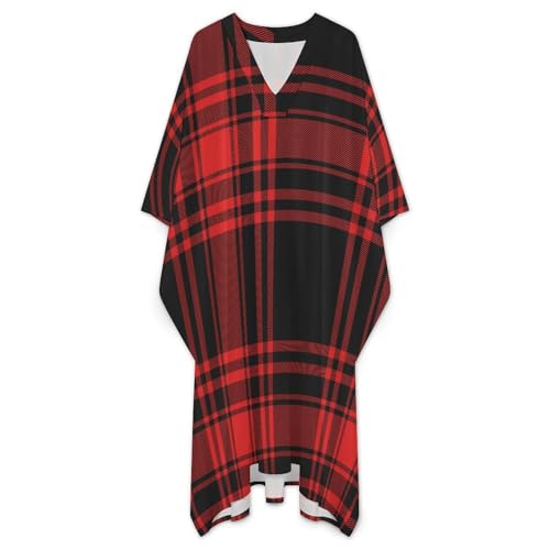 Christmas Red Black Tartan Check Pattern Men's V-neck Robe Middle East Arabian Robe Butterfly Sleeves Kaftan3