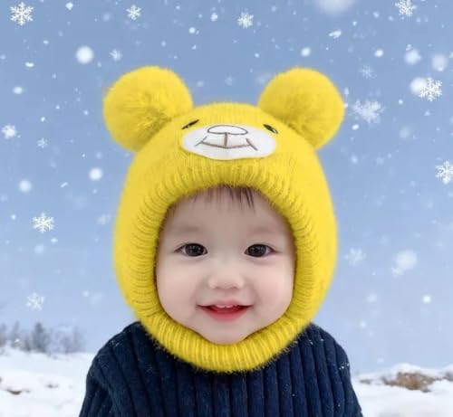 Image of Richmen Baby Boys Girls Winter Knit Cap Hat Soft Fleece Woolen Hat | Monkey Cap with Cute Ear Details Unisex Kids Winter Hat (1 to 8 Years)