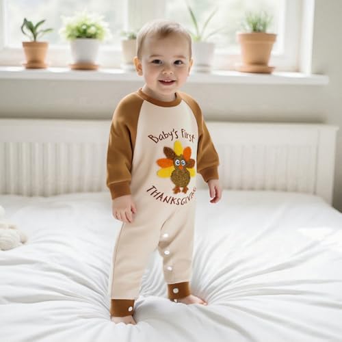 Madjtlqy Newborn Baby Girl Boy Halloween Outfit Button Pumpkin Long Sleeve Romper Jumpsuit Cute Infant Fall Winter Clothes2