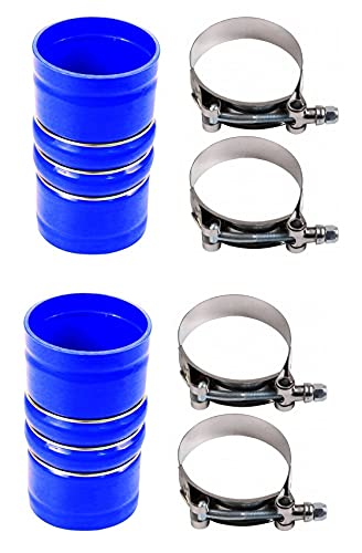 2 Pack Of Torque Silicone Blue Hump Hose Pair Charge Air Cooler With Clamps Set 3 1/2" X 6 3/8" For Semi Trucks (Replaces Volvo 20550690, 70396458, Mack 45Md384M) (2 X Trcac20550690 + 4 X Trcl425456) #TOP19